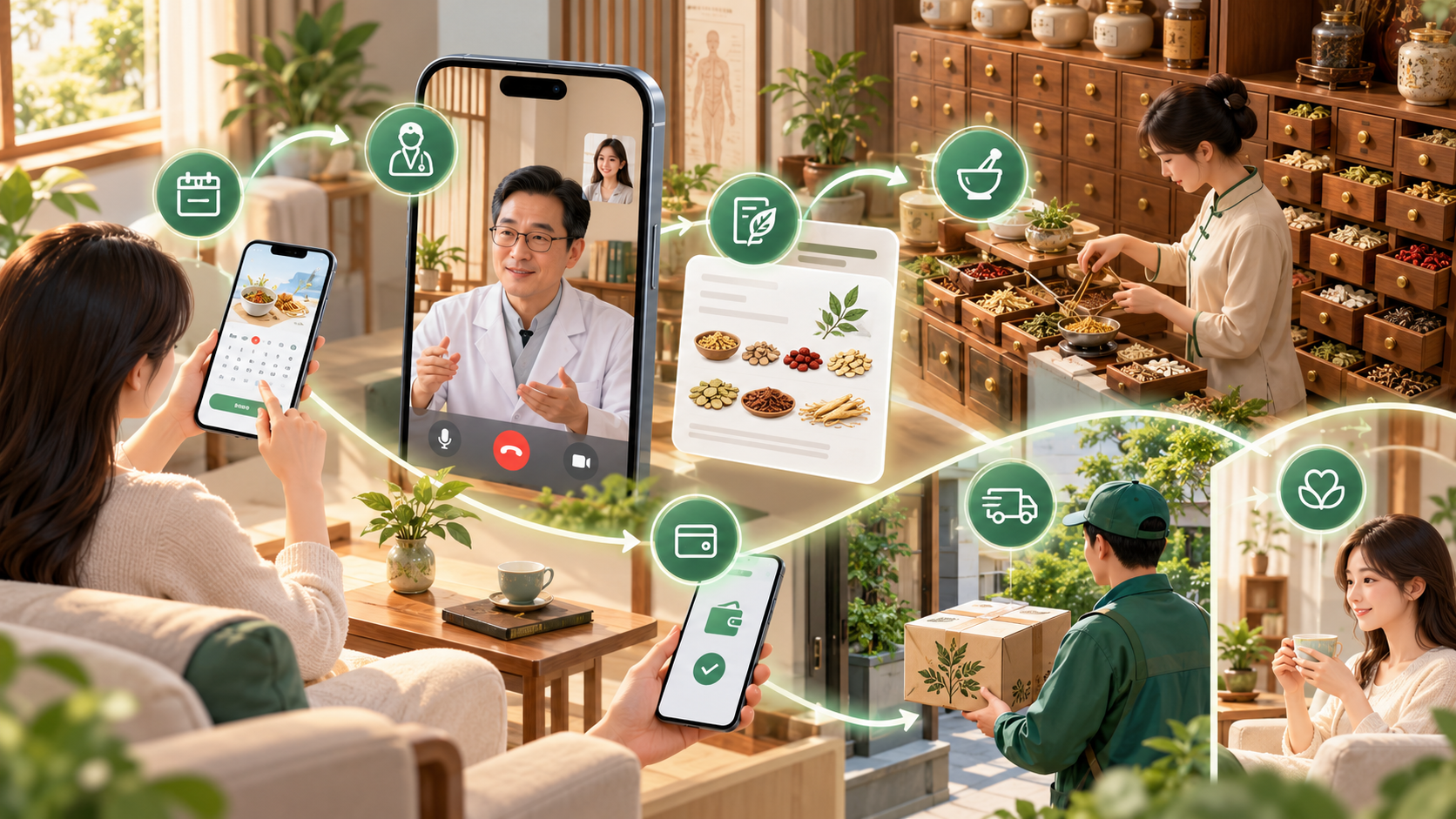 互联网中医门诊在线开方业务流程:微信小程序从预约问诊到药房配送的完整闭环